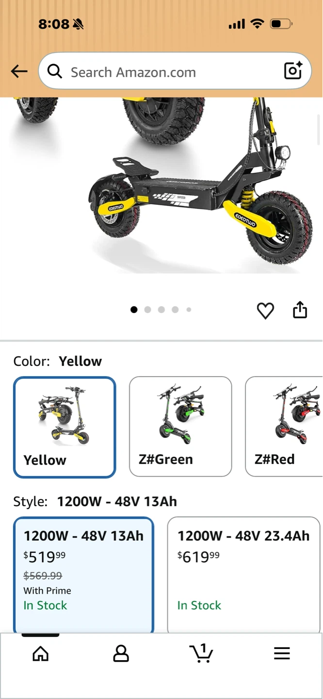 EOEOOTWO Electric Scooter 1200W 48V 13Ah Yellow - photo 5