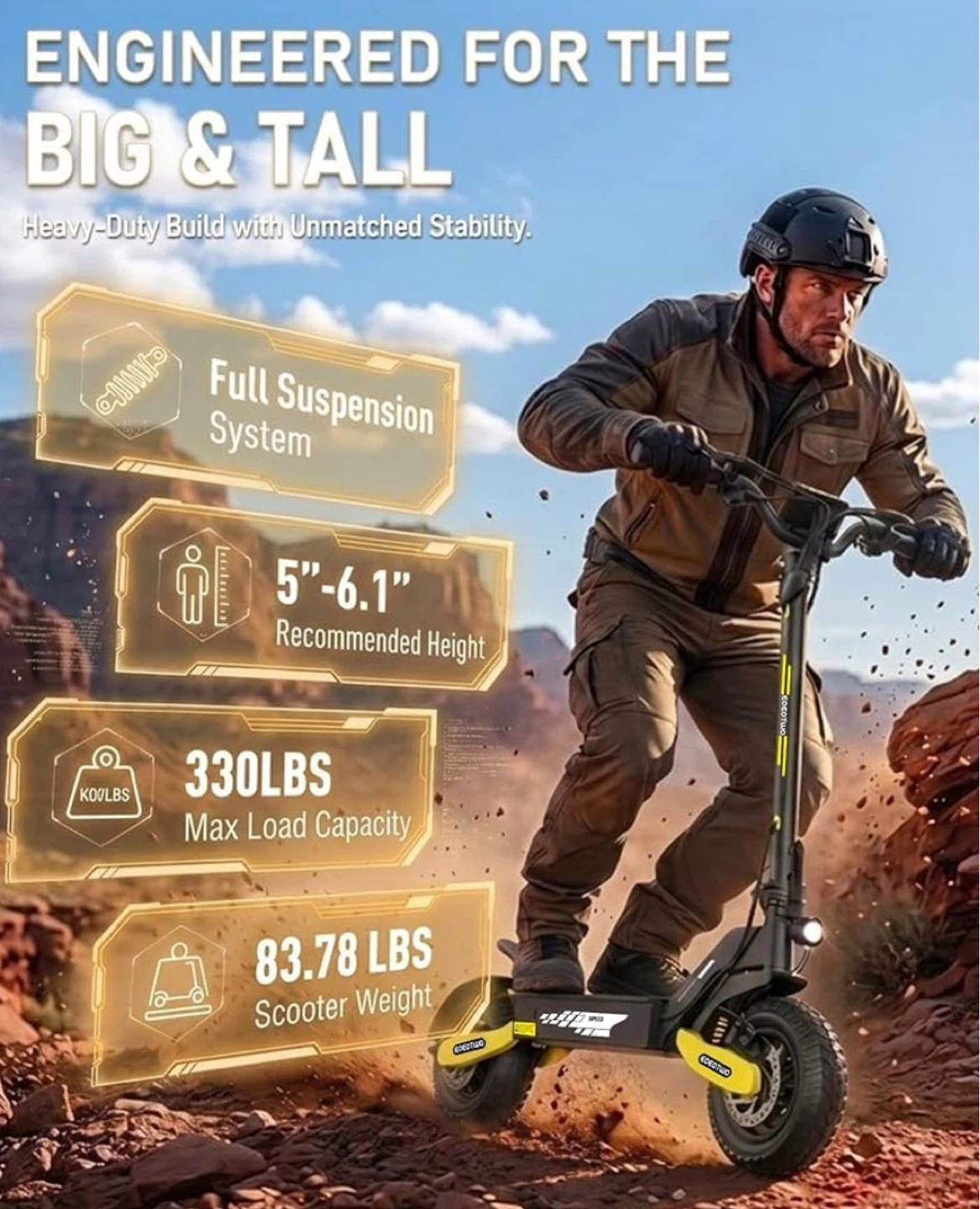 EOEOOTWO Electric Scooter 1200W 48V 13Ah Yellow