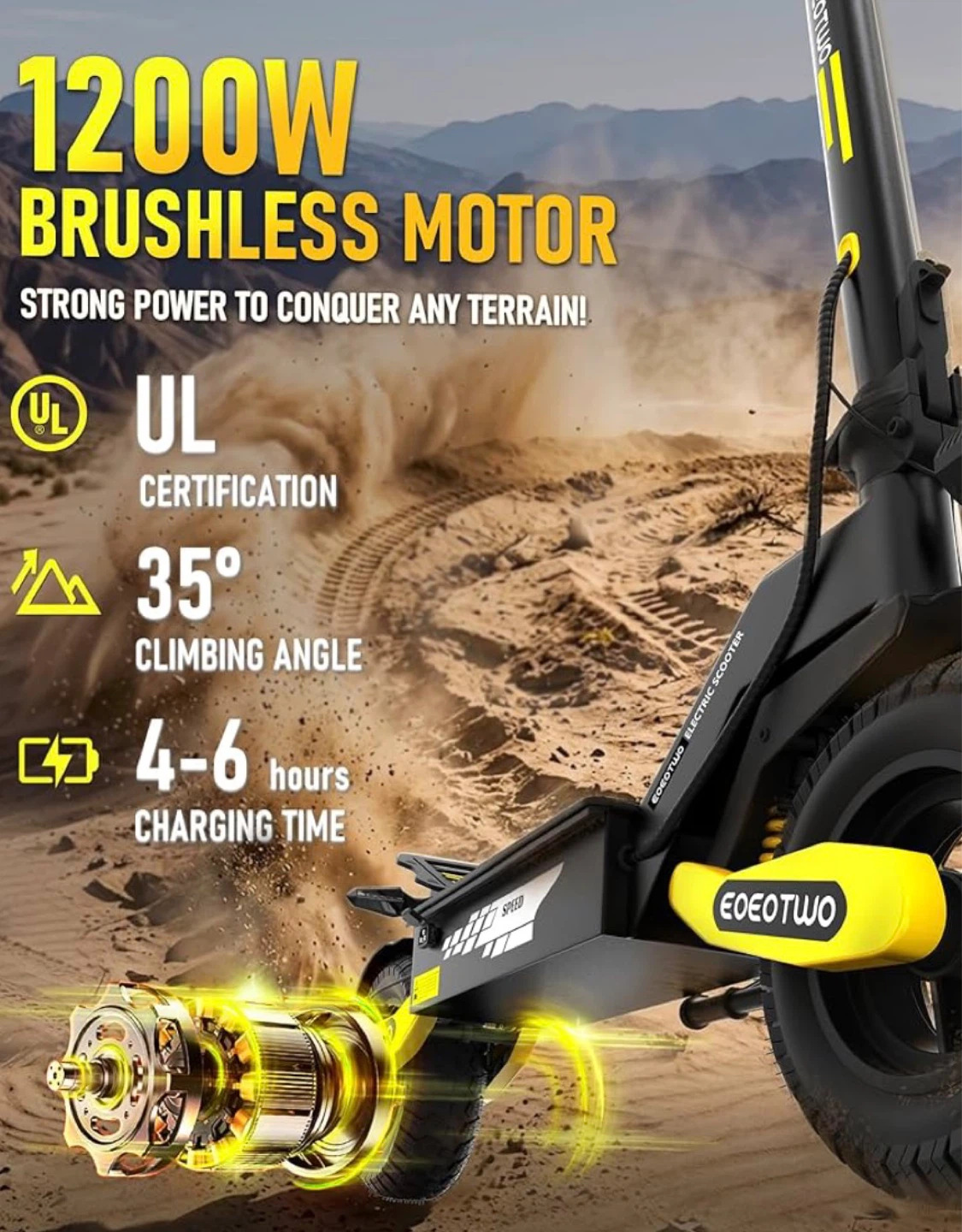 EOEOOTWO Electric Scooter 1200W 48V 13Ah Yellow - photo 2
