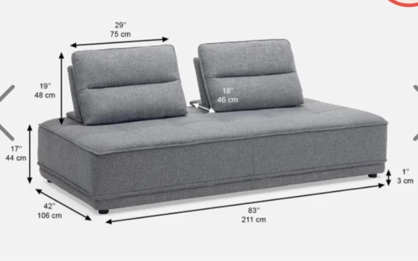 Grey upholstered daybed/sofa with two movable back cushions - photo 5