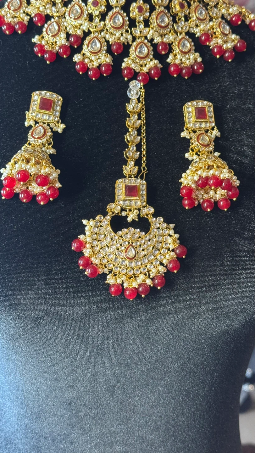 Maroon heavy kundan 4 piece set - photo 3