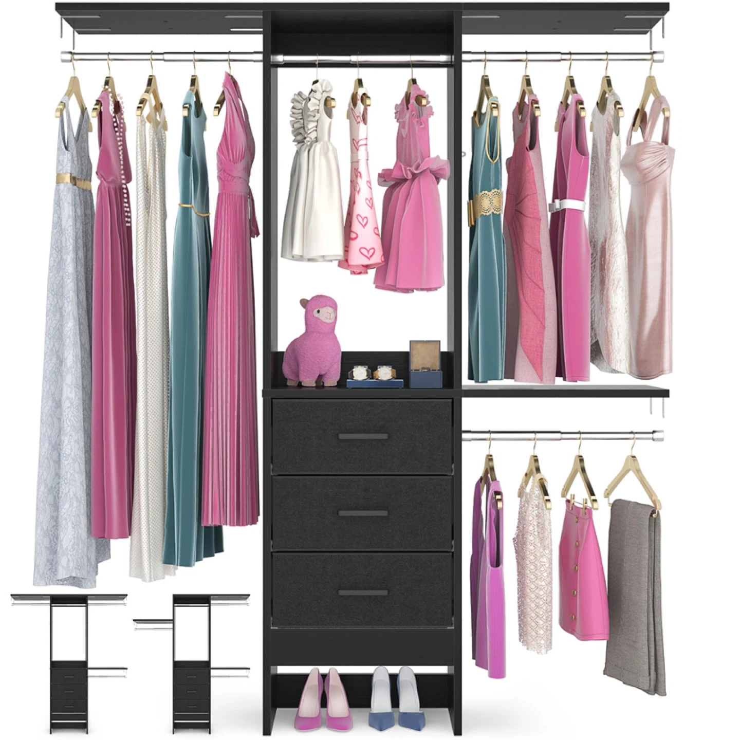 Besiost 4FT Small Closet System with 3 Fabric Drawers