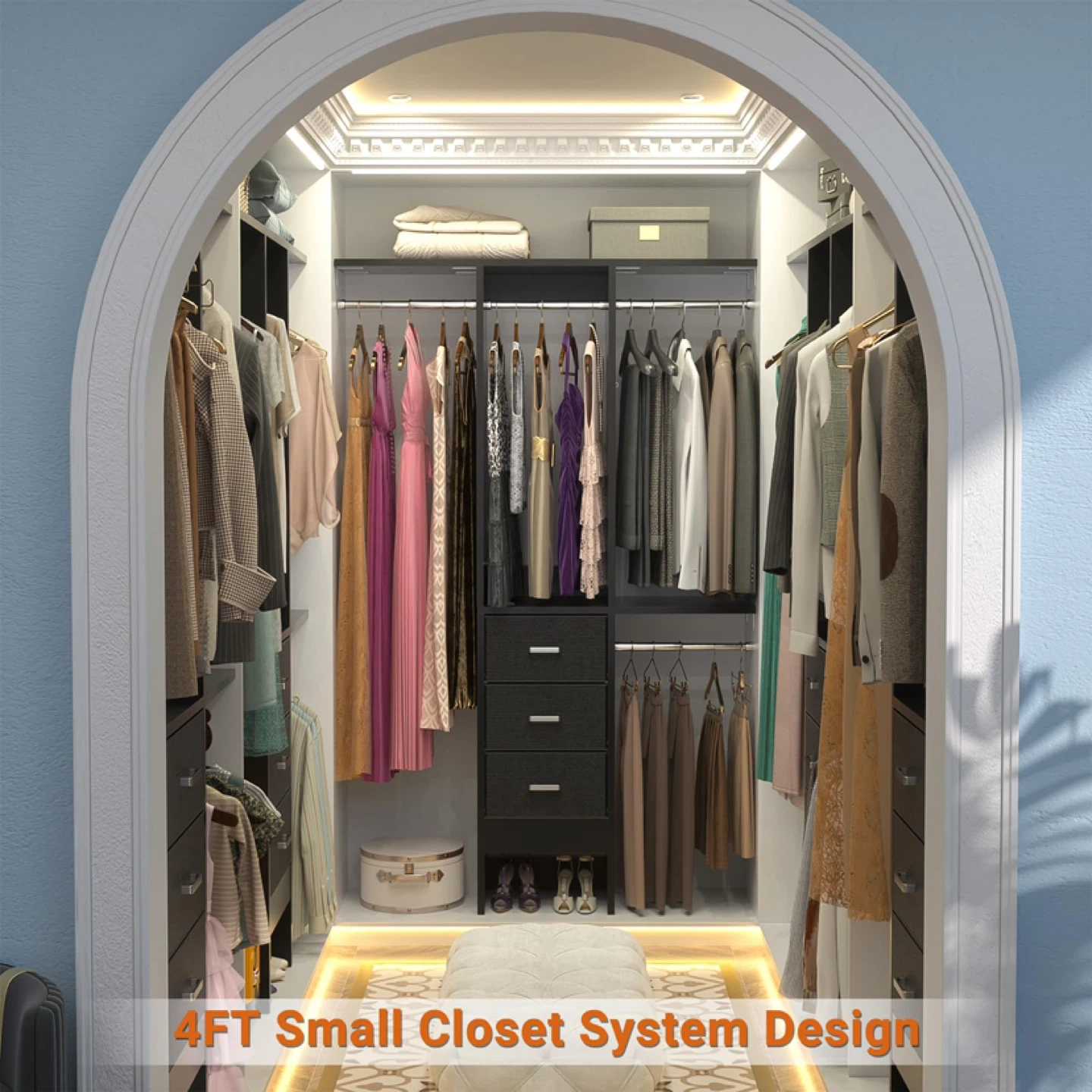 Besiost 4FT Small Closet System with 3 Fabric Drawers - photo 4