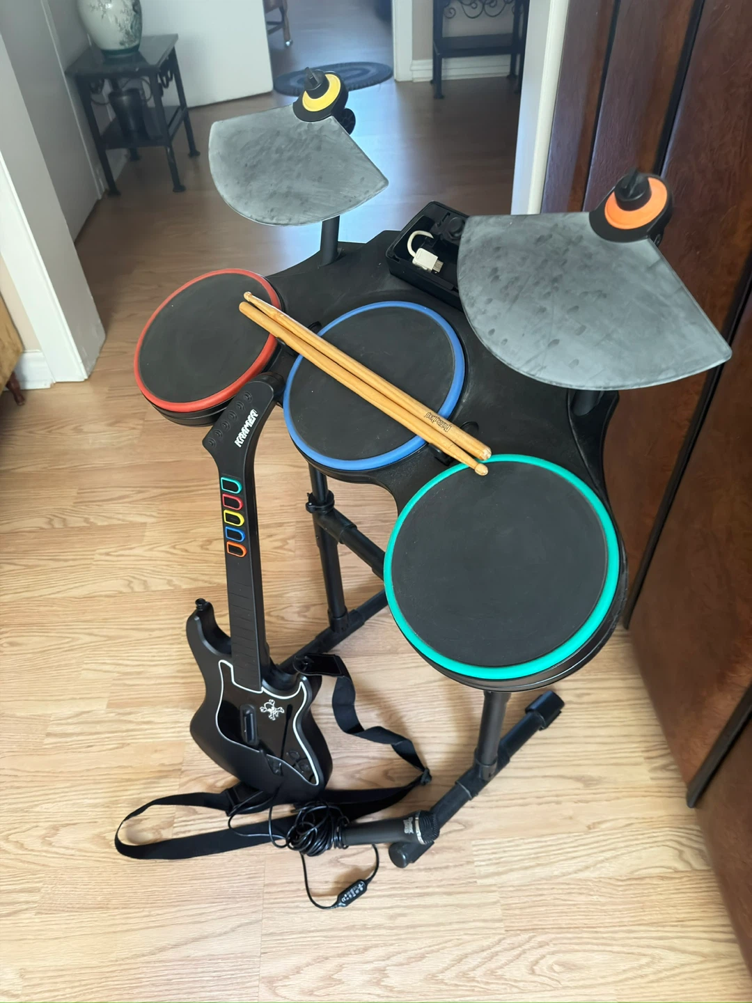 Rock Band Drum Set, Guitar, and Microphone Bundle