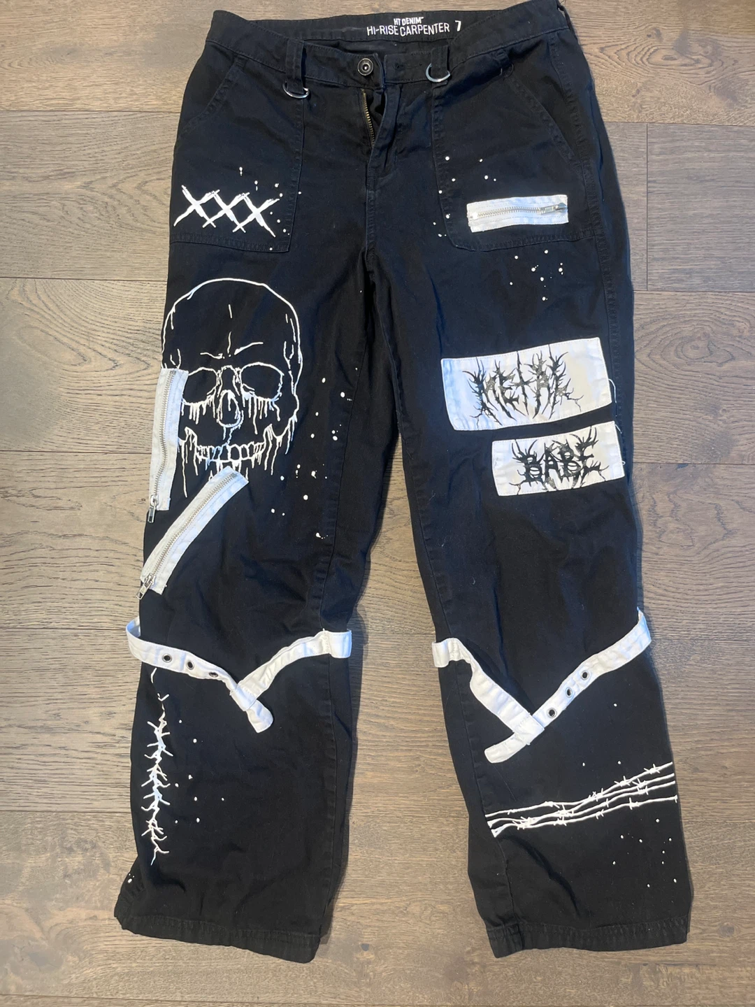 EMO//PUNK//ALT//Black Cargo Pants with Custom Artwork
