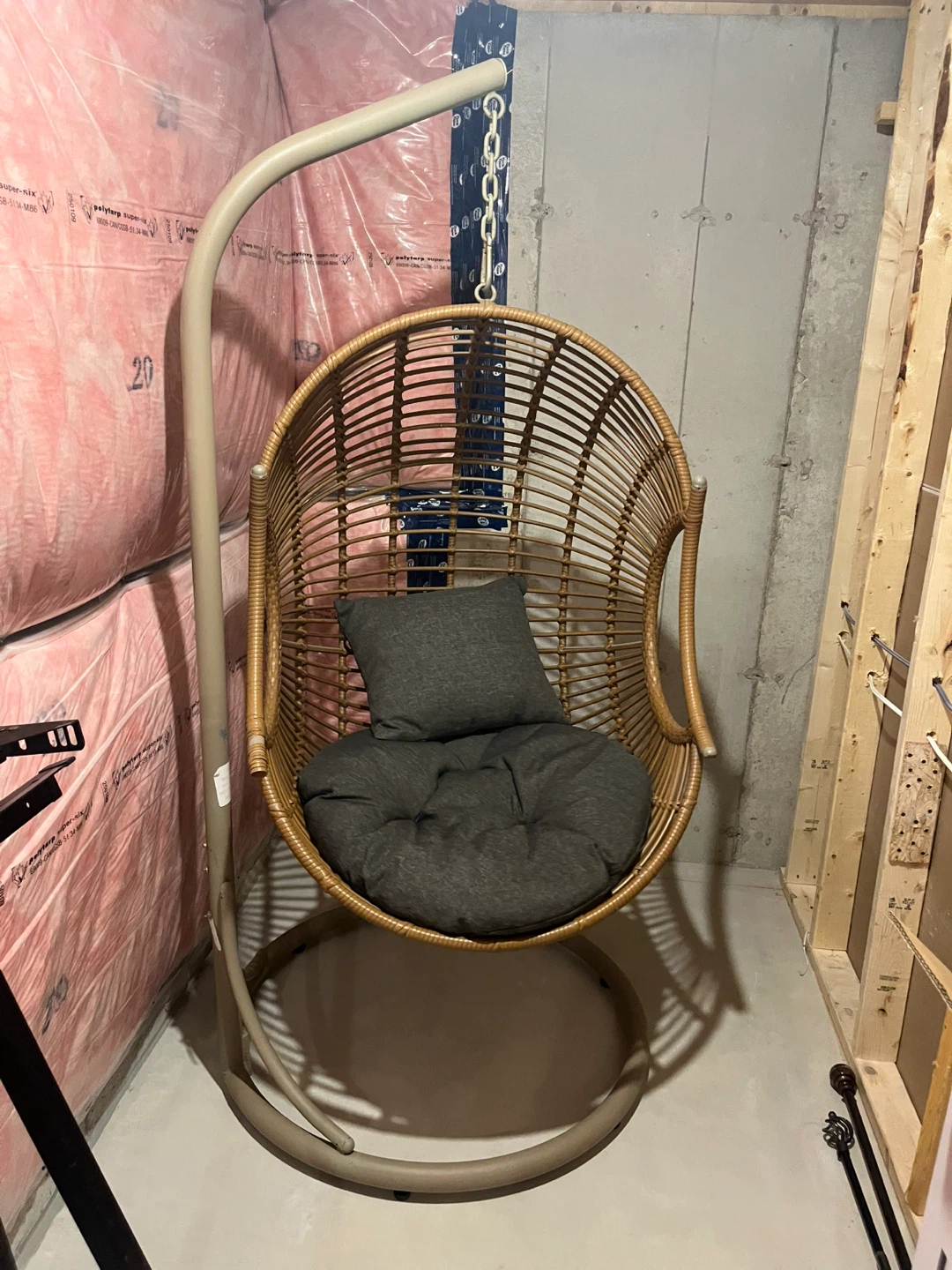 Rattan Hanging Chair with Grey Cushion - photo 2