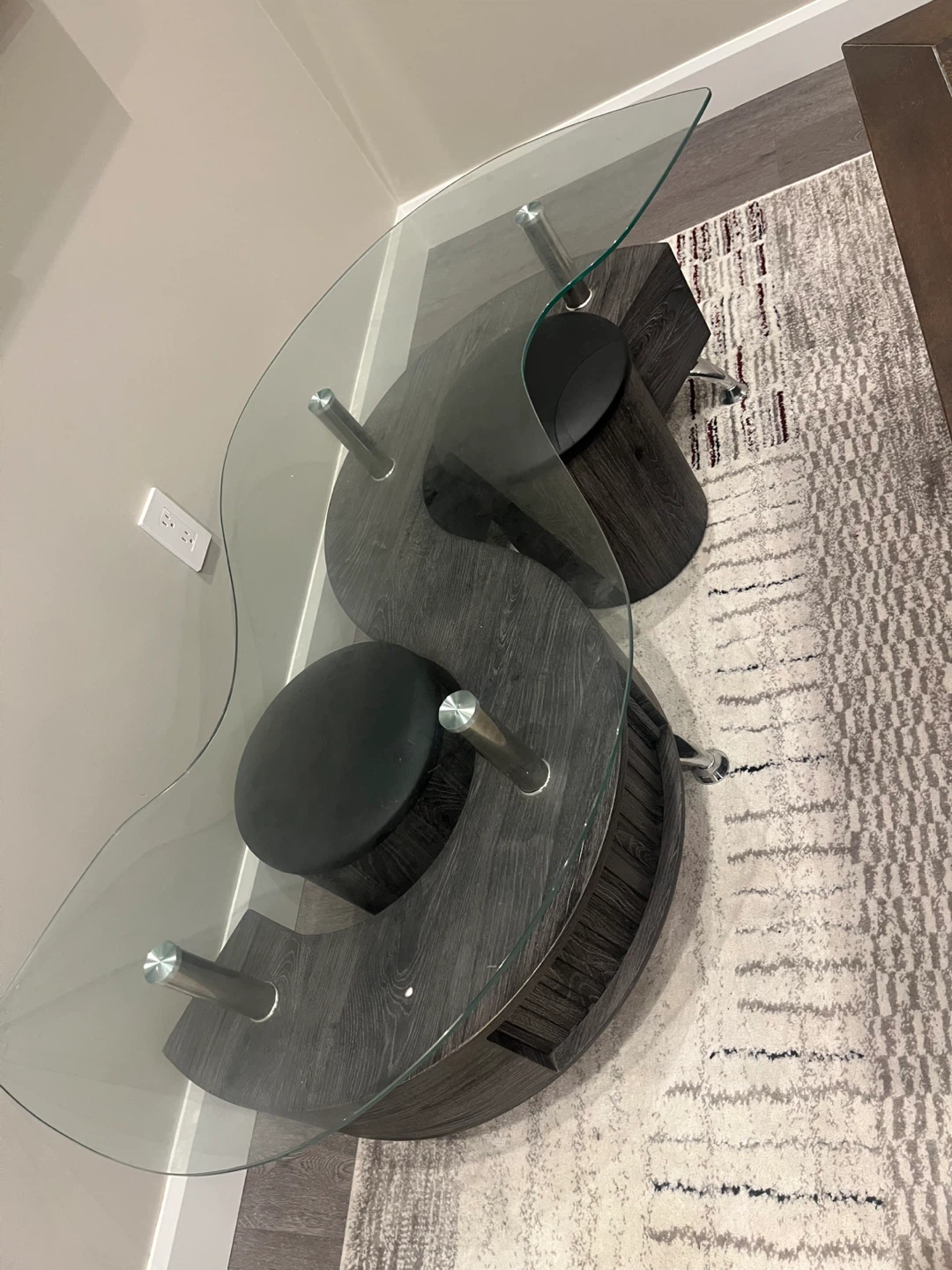 Glass and Wood S-Shaped Coffee Table - photo 2