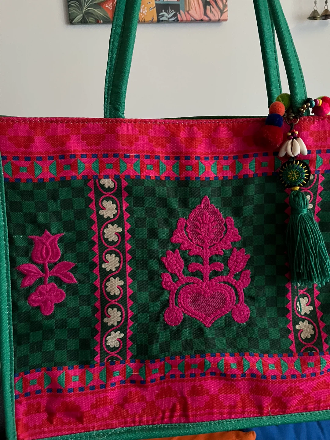 Embroidered Tote Bag with Tassel Charm - photo 2