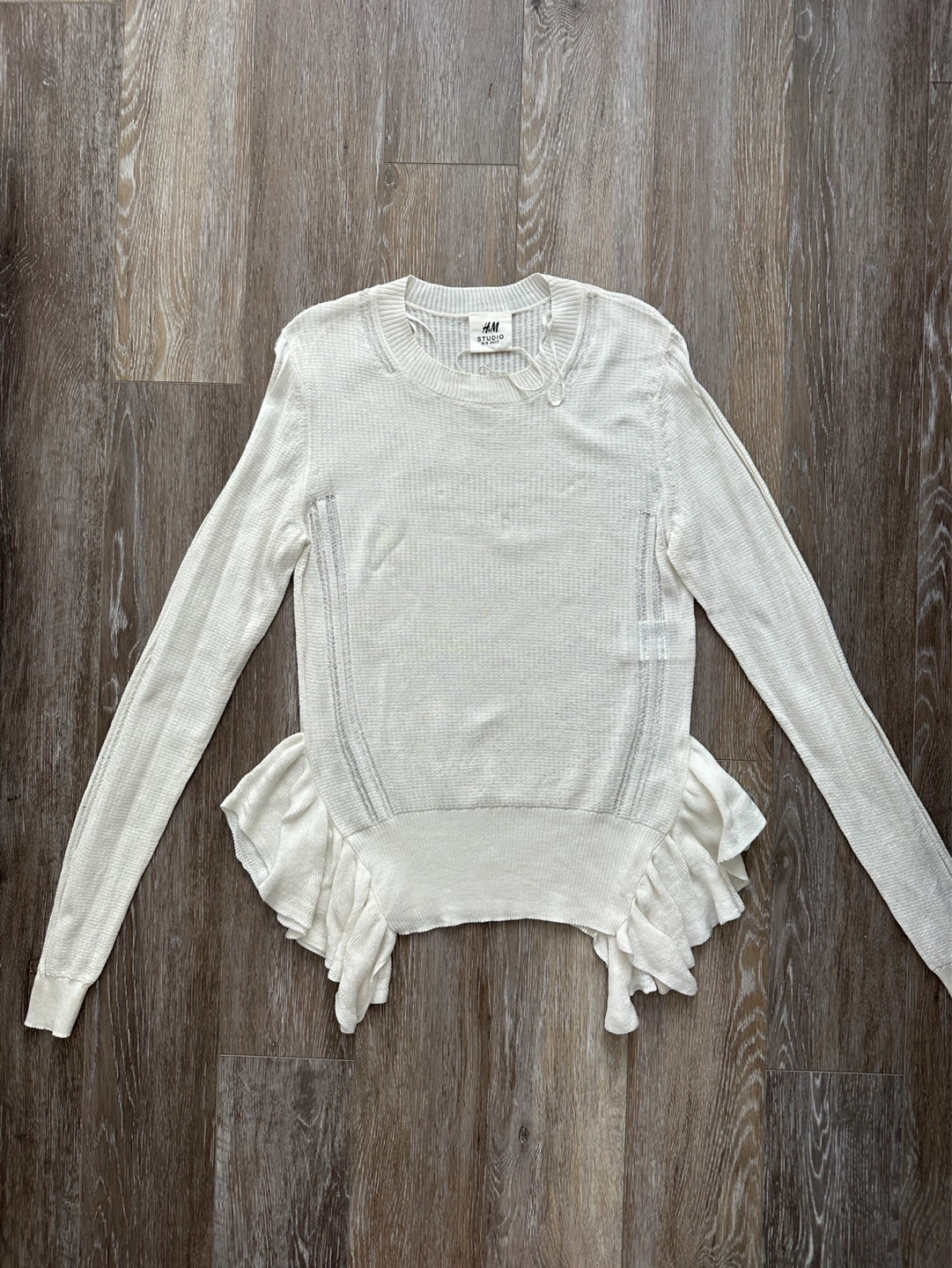 H&M 2017 Studio White Knit Ruffle Sweater