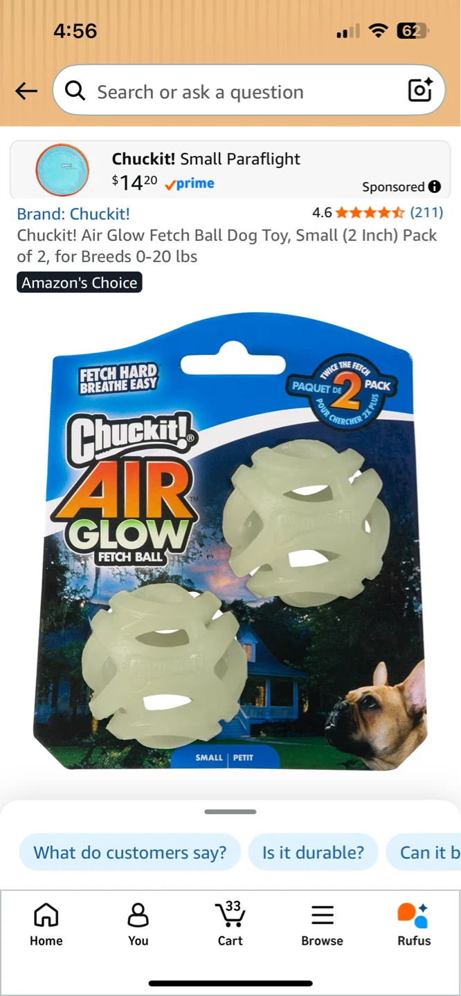 Chuckit! Air Glow Fetch Ball Dog Toy (2 Pack)