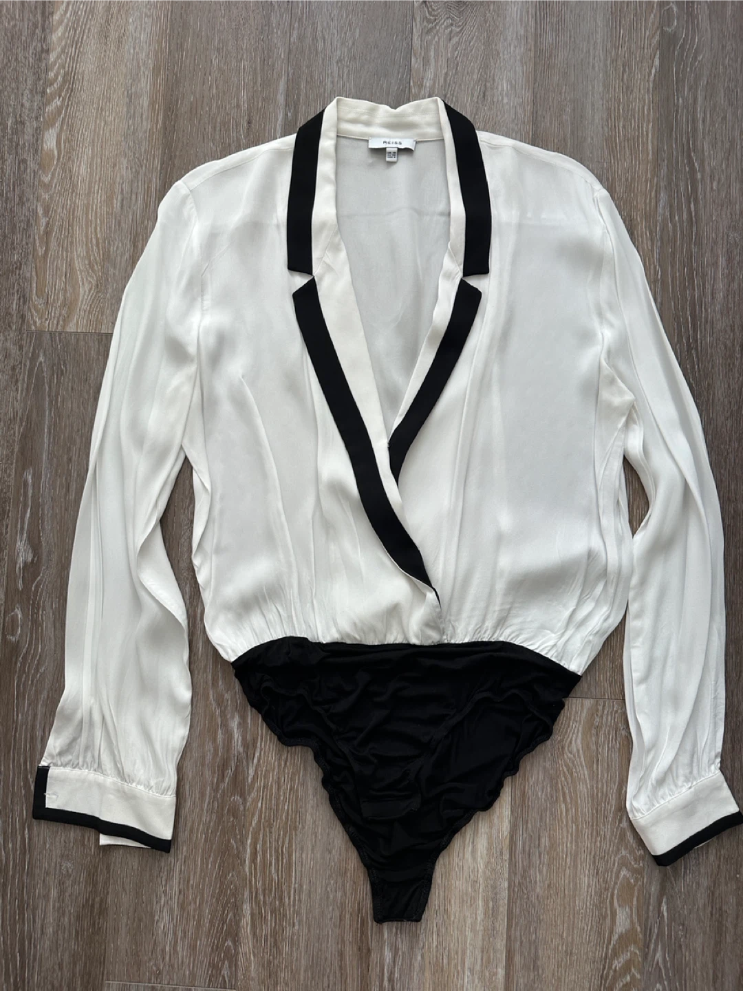 REISS White and Black Long Sleeve Bodysuit