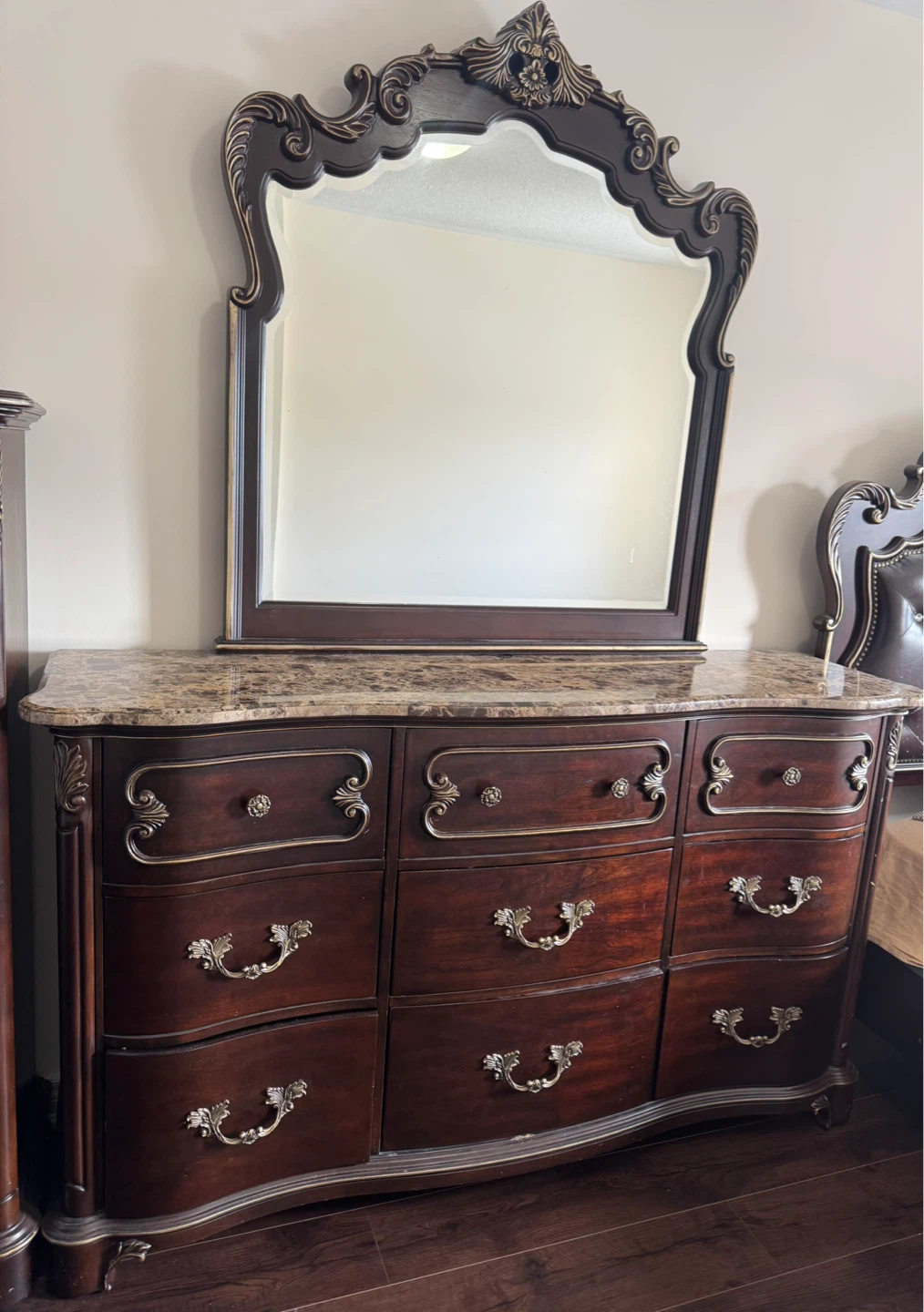 Vintage Cherry Wood Dresser with Marble Top - photo 3