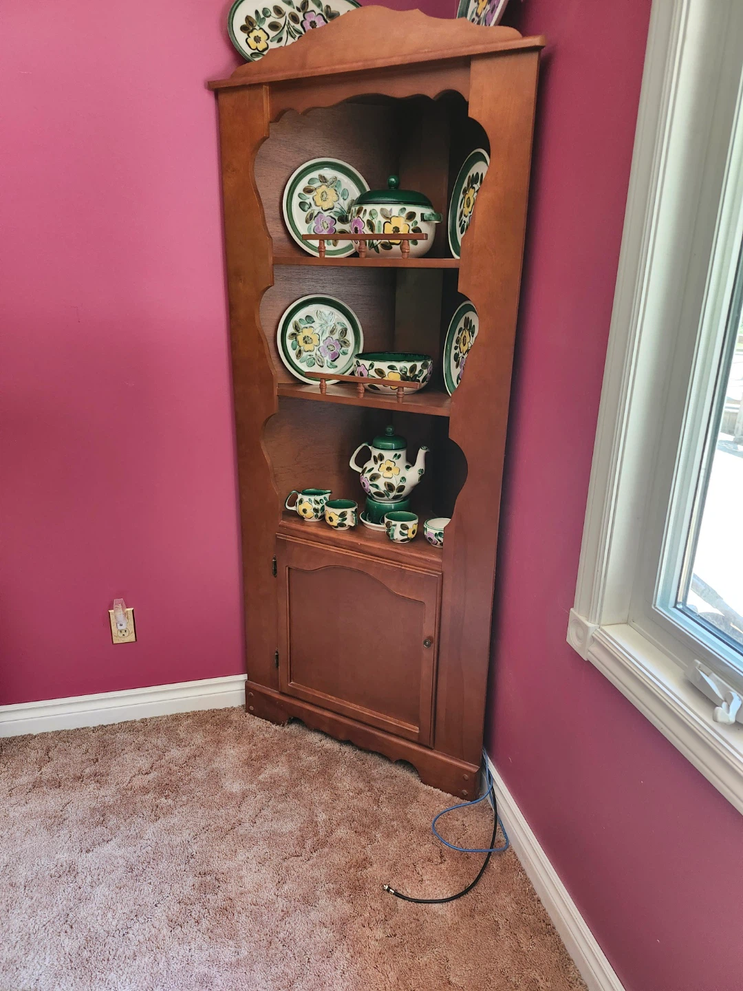 Corner Cabinet with Floral Dishes