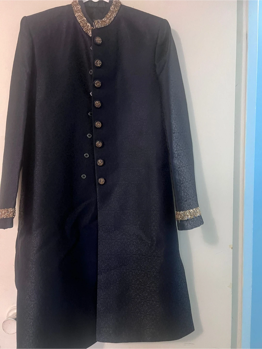 Men's Navy Sherwani with Gold Embroidery