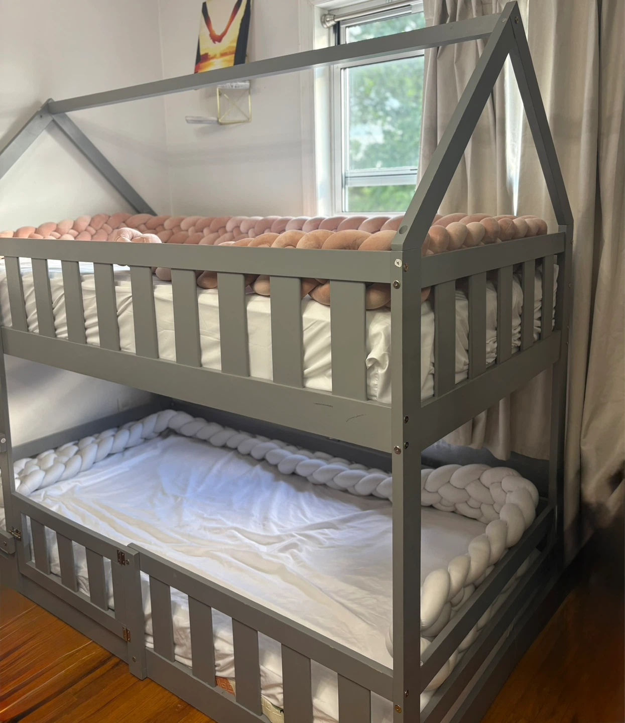 Gray Toddler House Bunk Bed