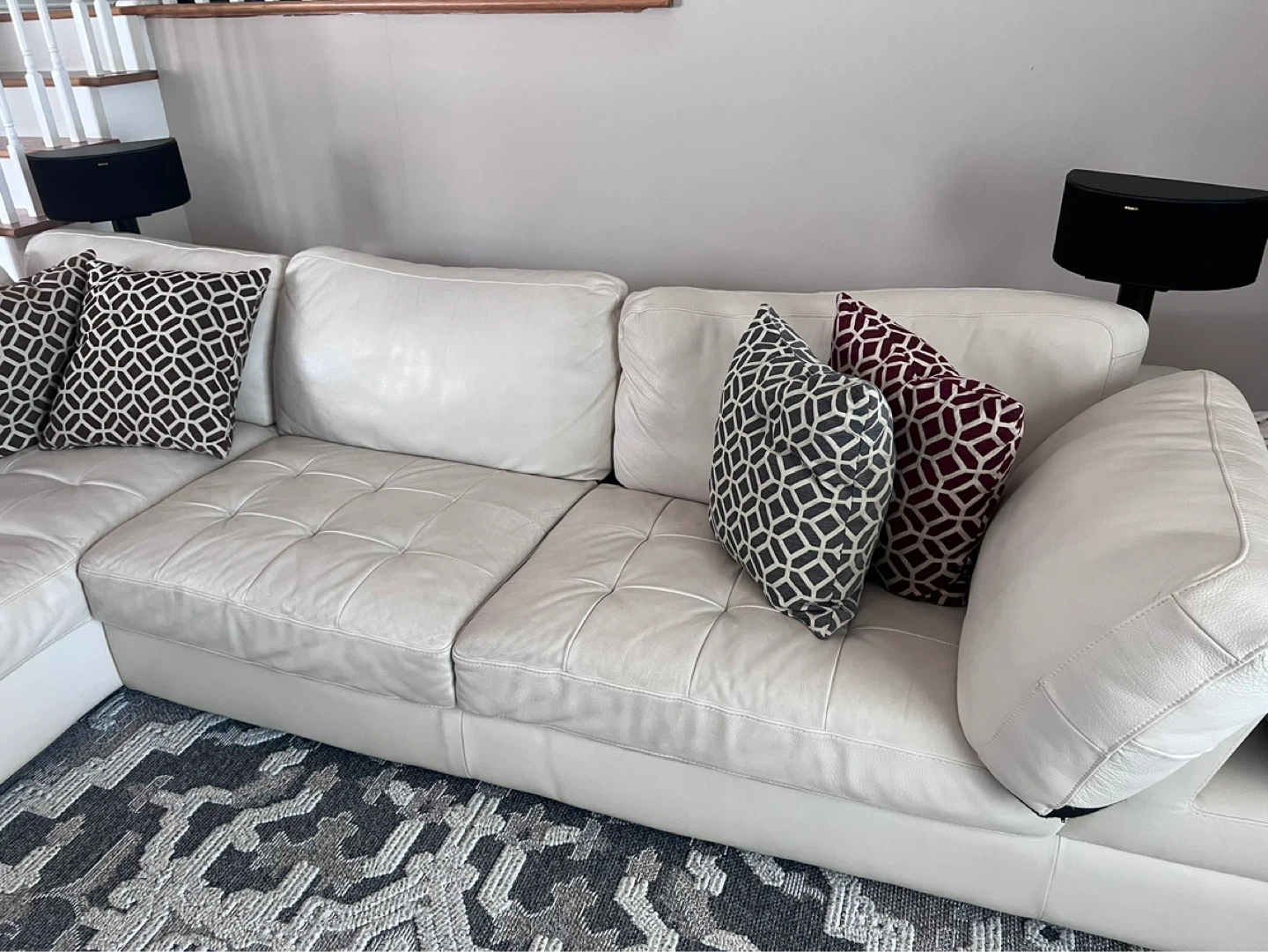 White Leather Sectional Sofa - photo 3