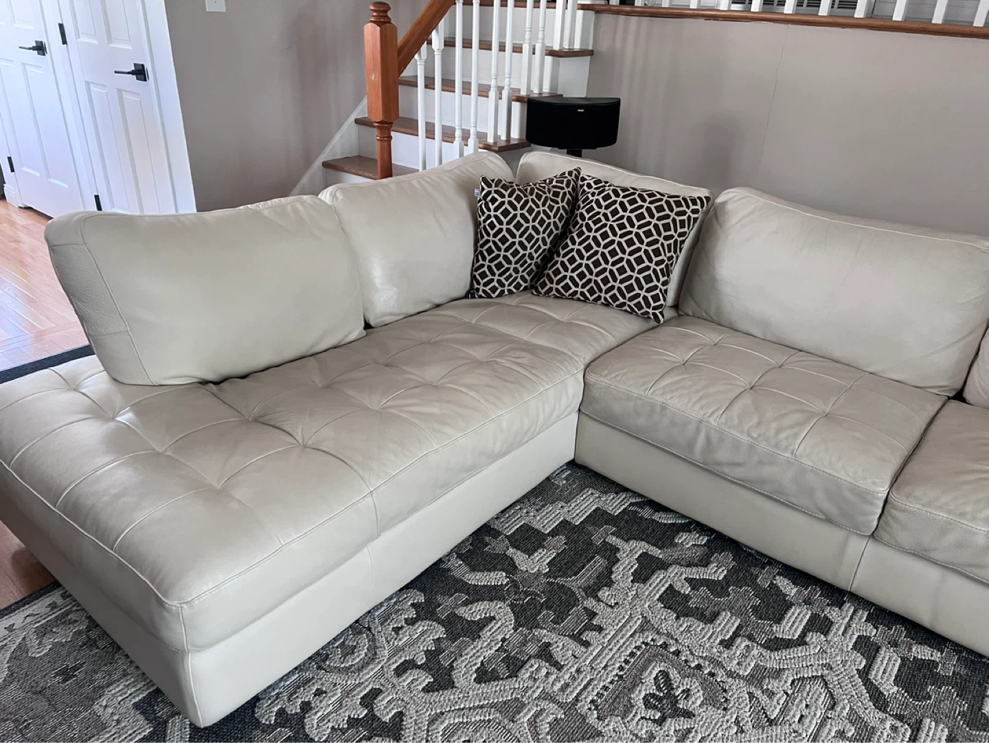 White Leather Sectional Sofa - photo 2