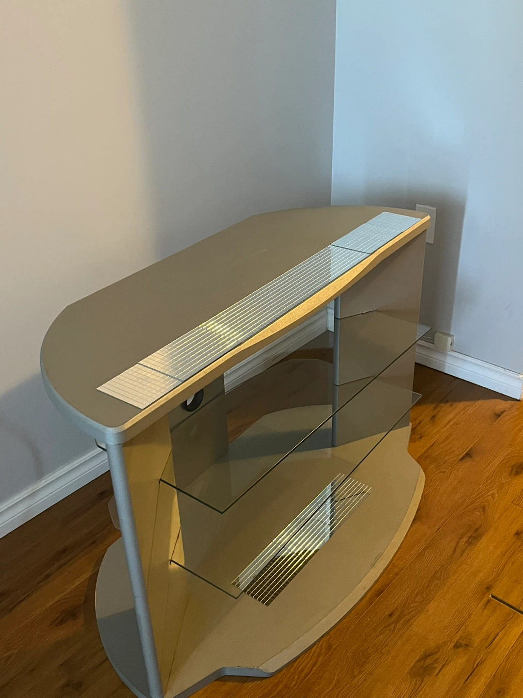 Grey TV Stand with Glass Shelves