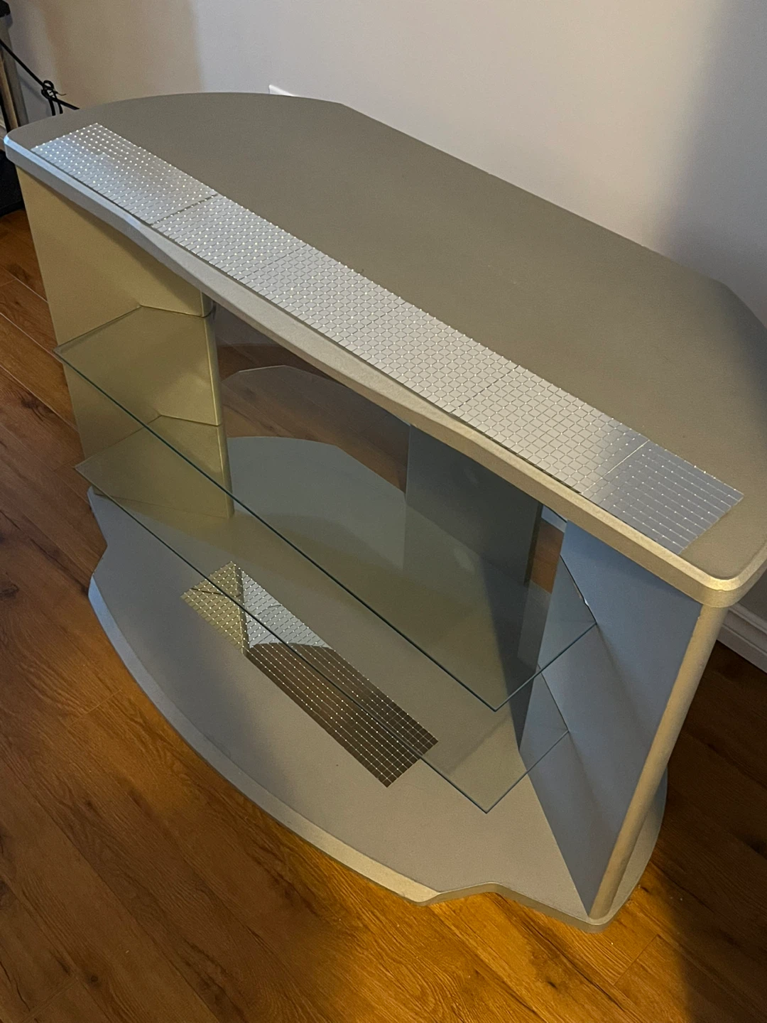Grey TV Stand with Glass Shelves - photo 3