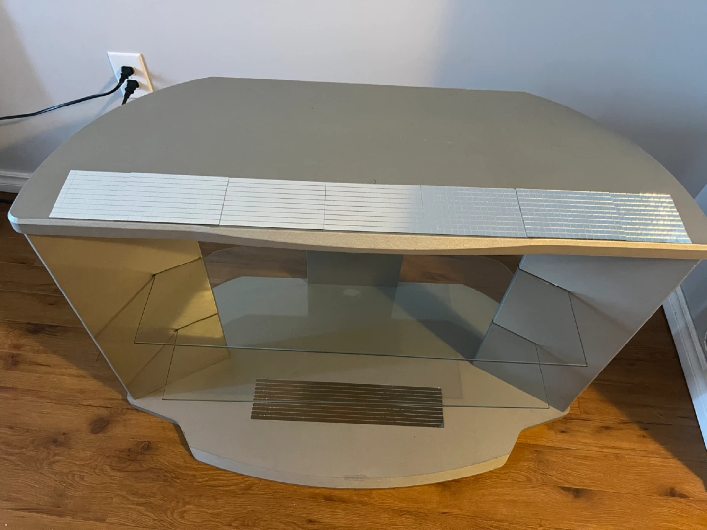 Grey TV Stand with Glass Shelves - photo 2