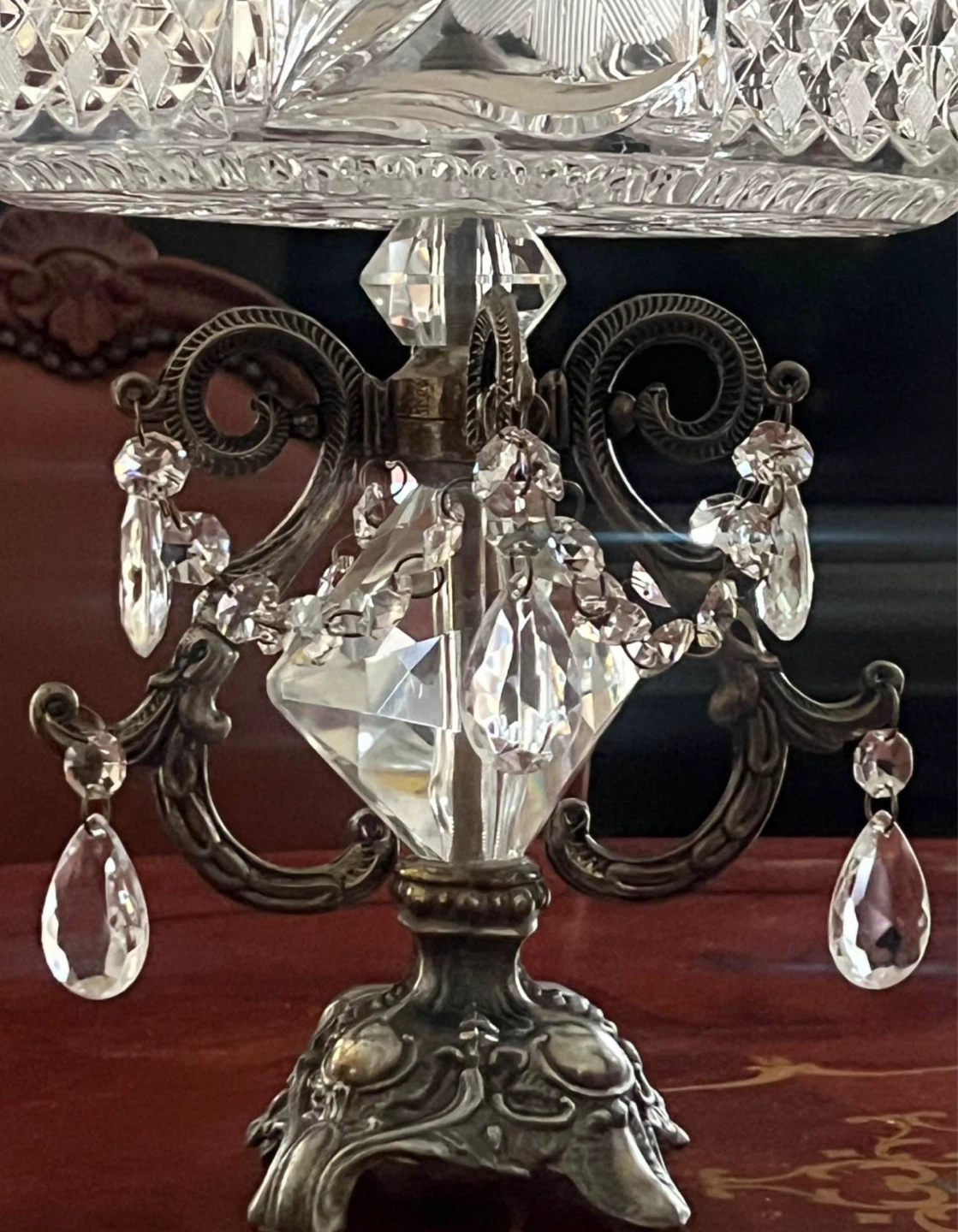 Crystal Fruit Bowl with Ornate Metal Stand - photo 2