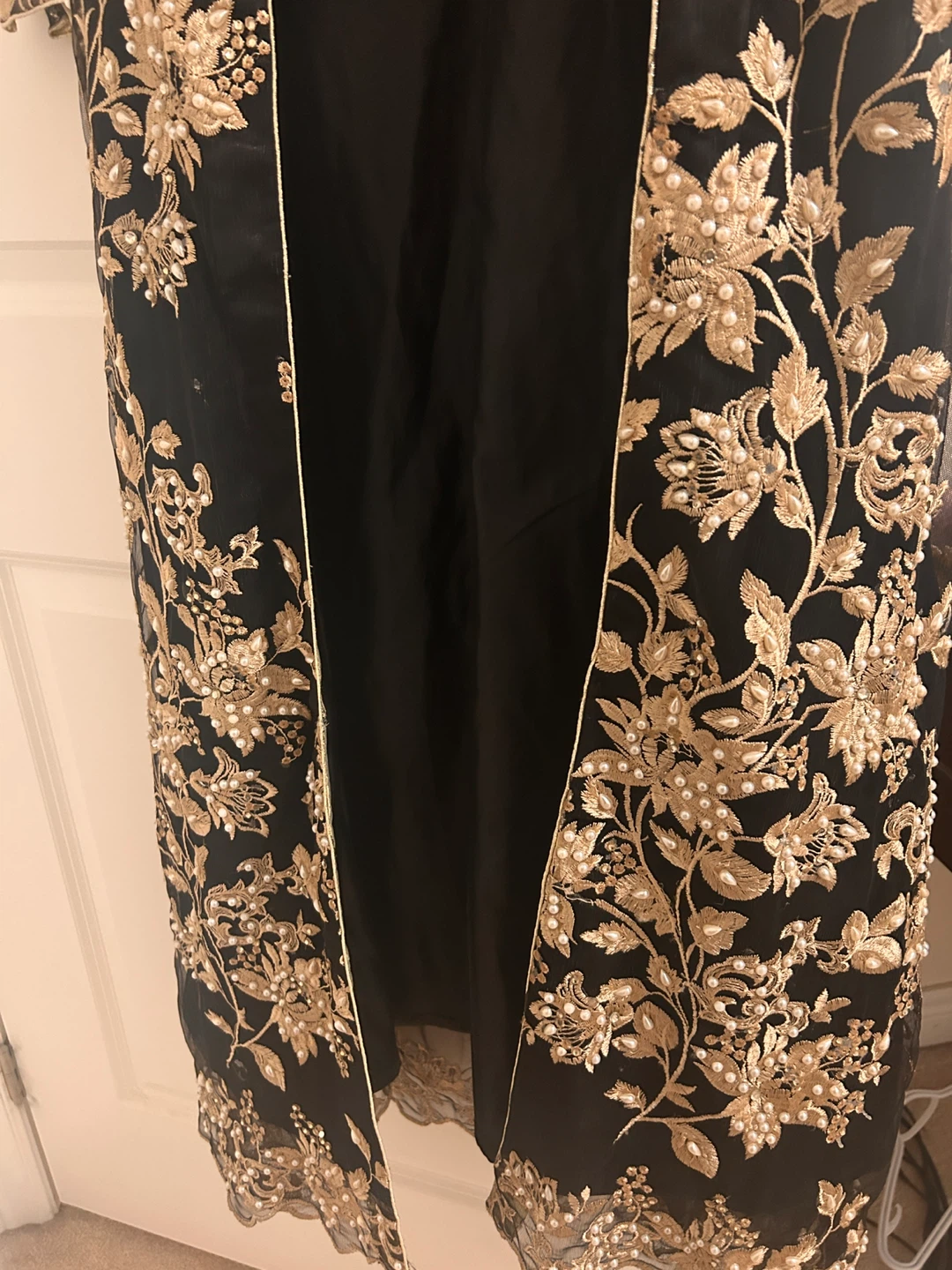 Black embroidered long-sleeve top