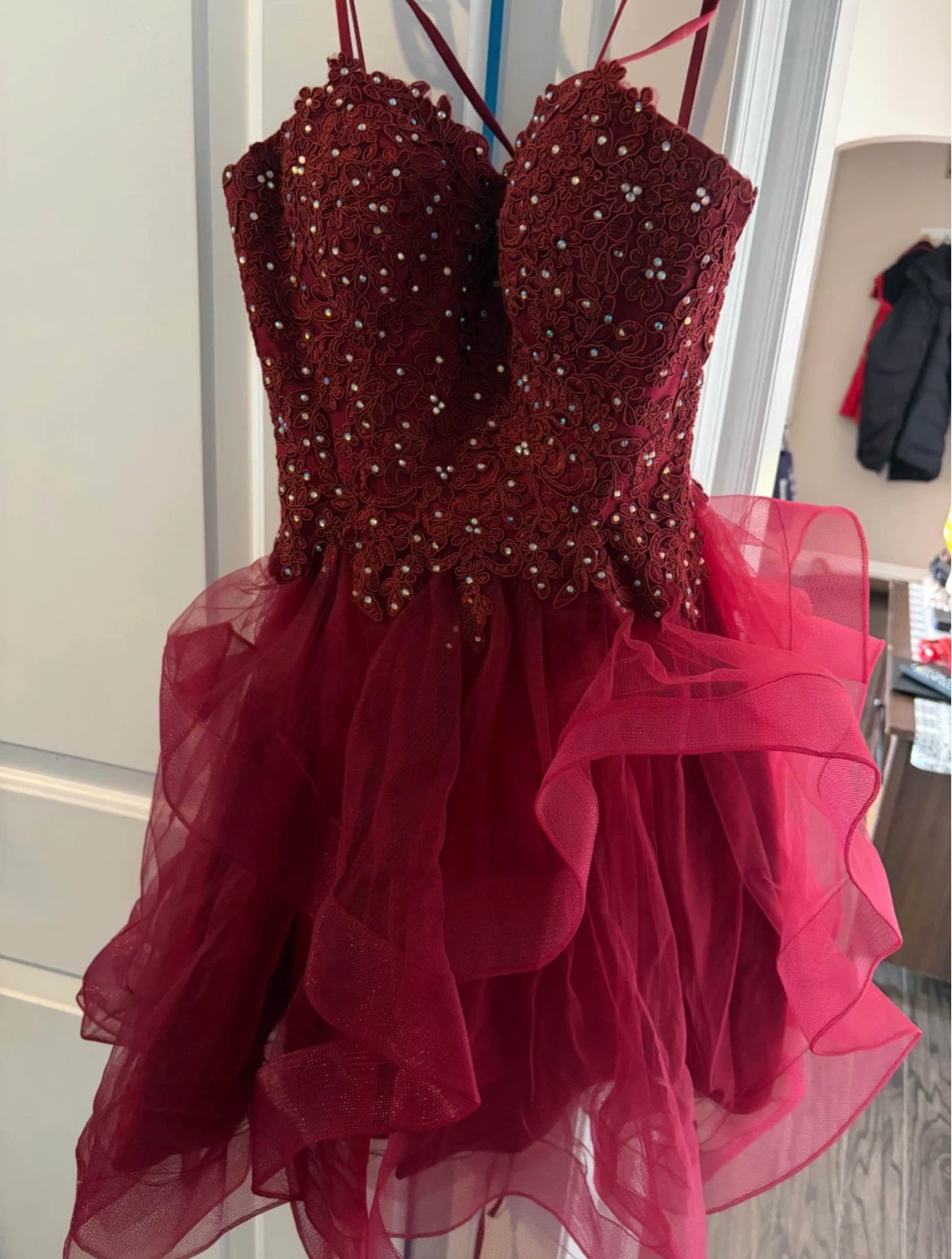 Red Beaded Tulle Dress