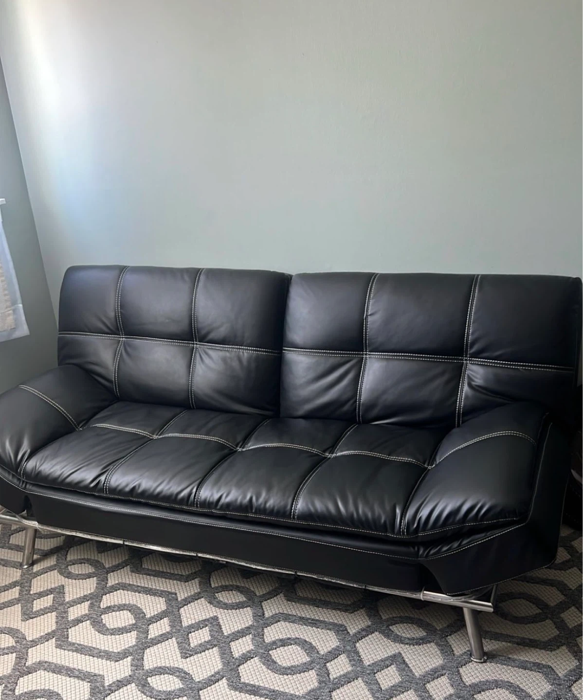 Black Faux Leather Loveseat Sofa