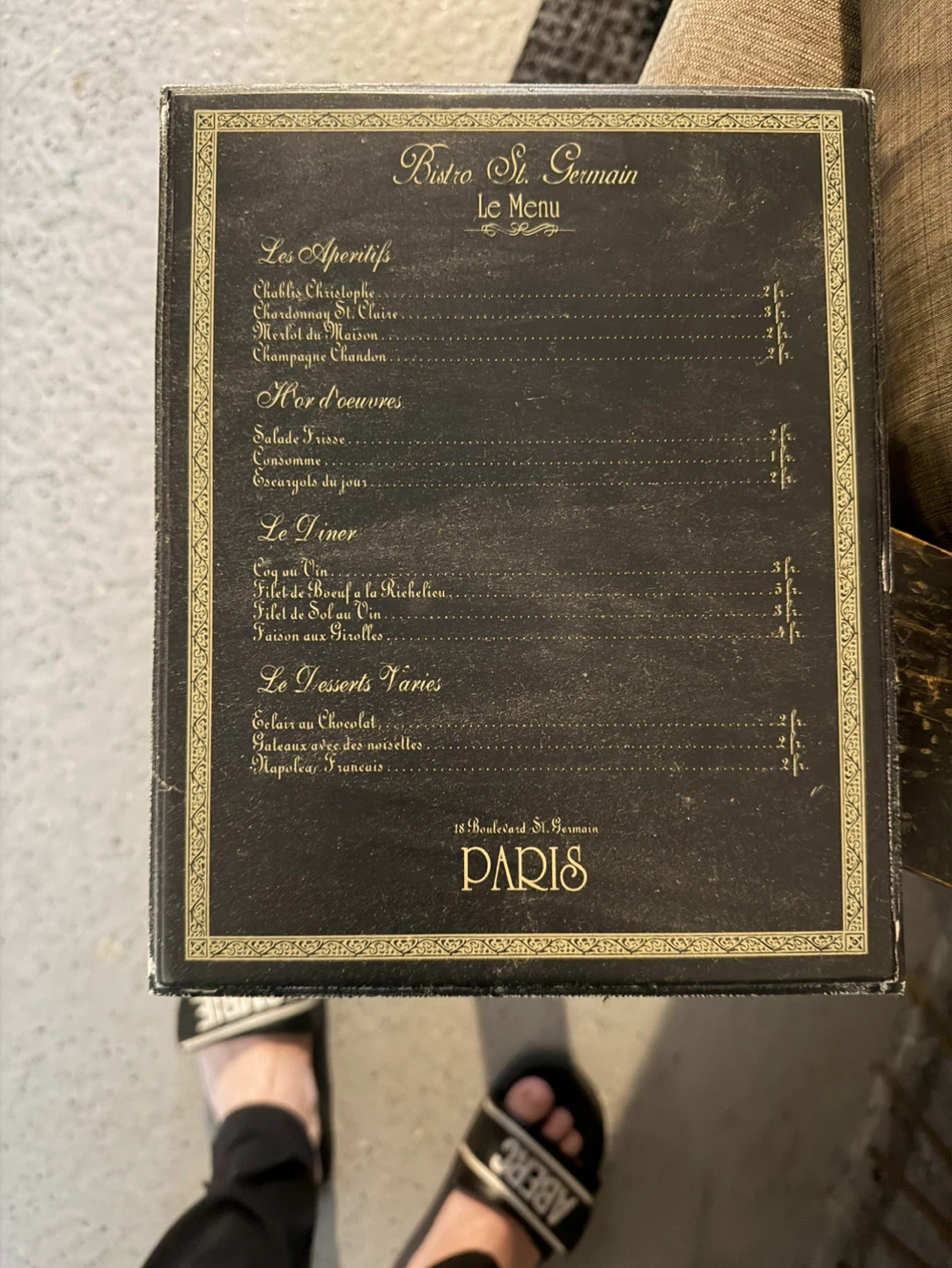 Bistro St. Germain Le Menu Paris
