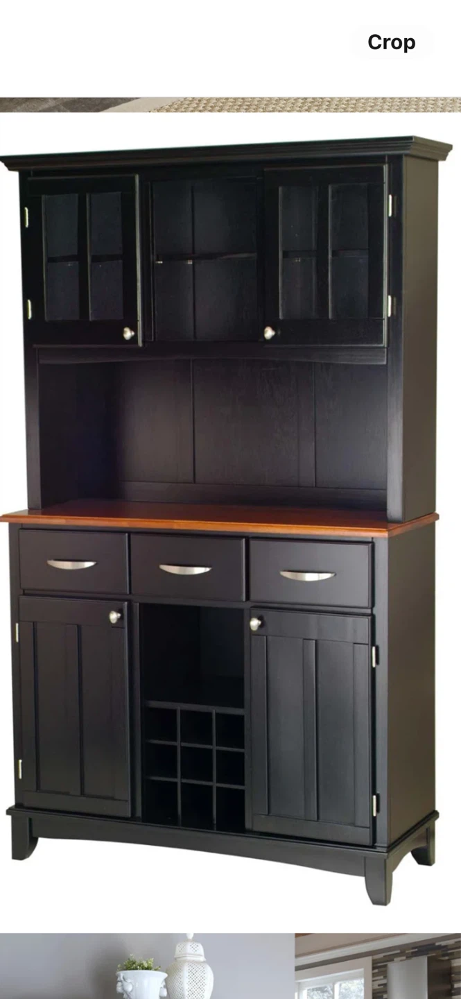 Black Hutch with Glass Doors and Wine Rack - photo 3