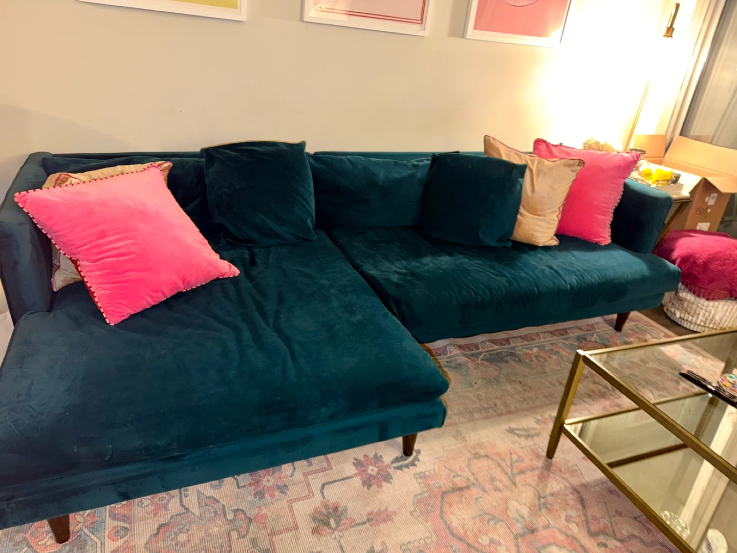Joybird Teal Velvet Sectional Sofa - photo 4