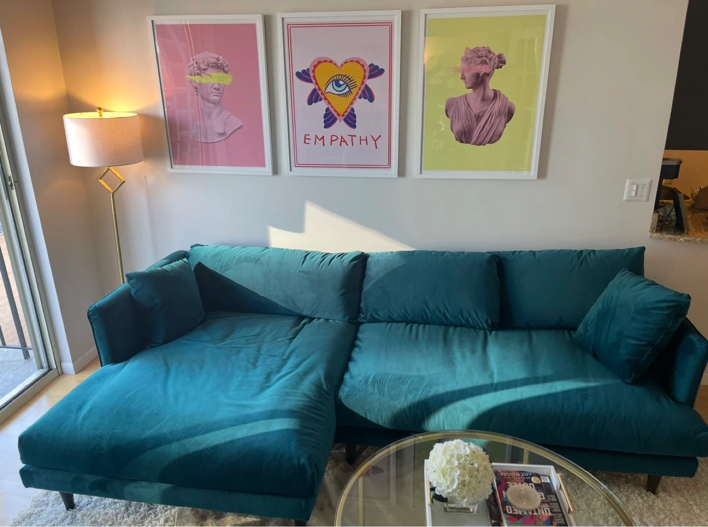 Joybird Teal Velvet Sectional Sofa - photo 2
