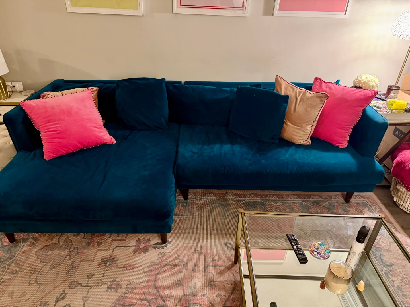 Joybird Teal Velvet Sectional Sofa - photo 3