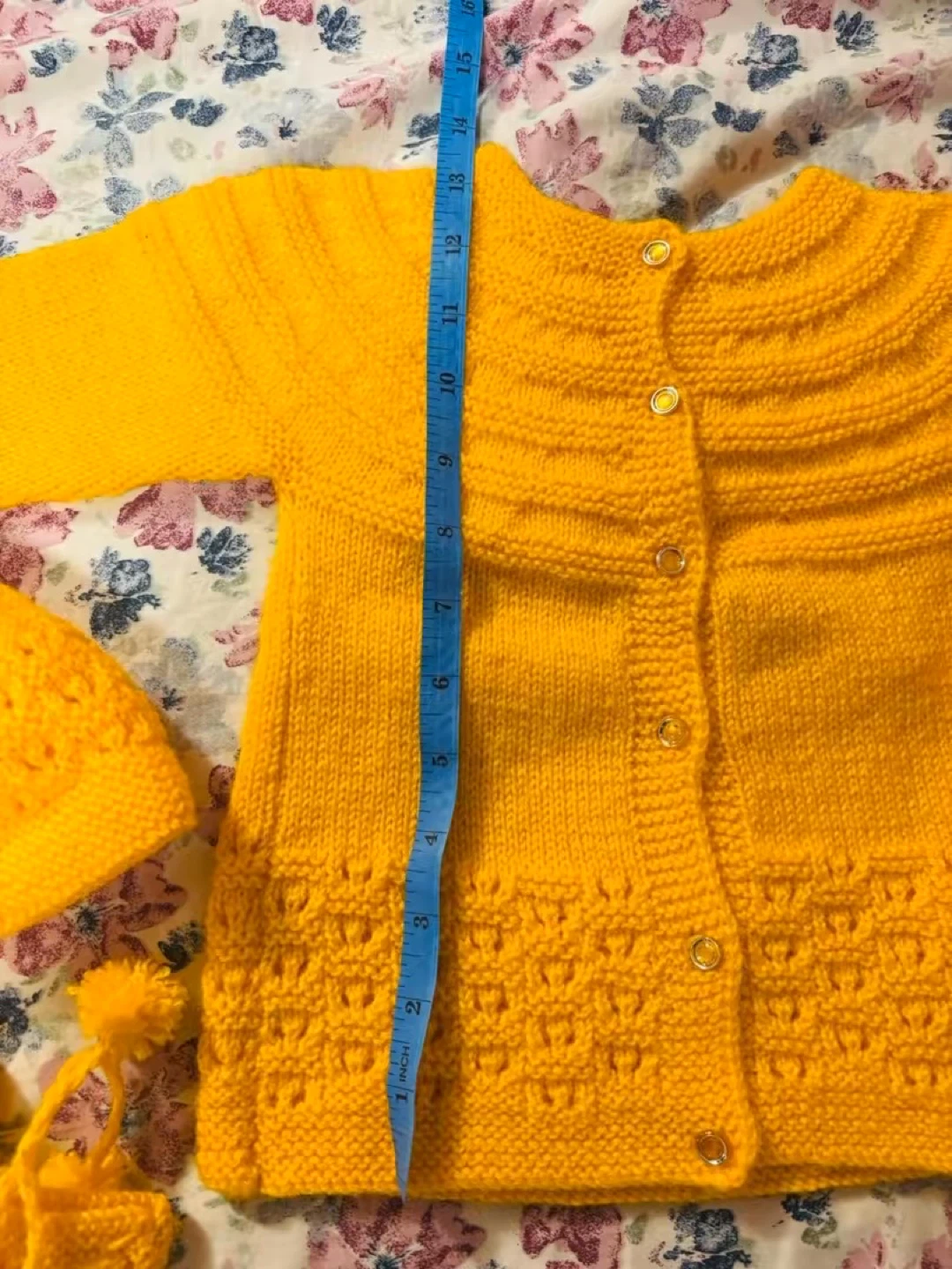 Hand-Knitted Yellow Baby Sweater Set with Hat and Booties - photo 2