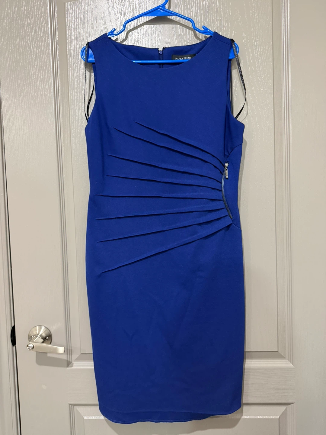 Ivanka Trump Blue Sleeveless Sheath Dress with Zipper Detail