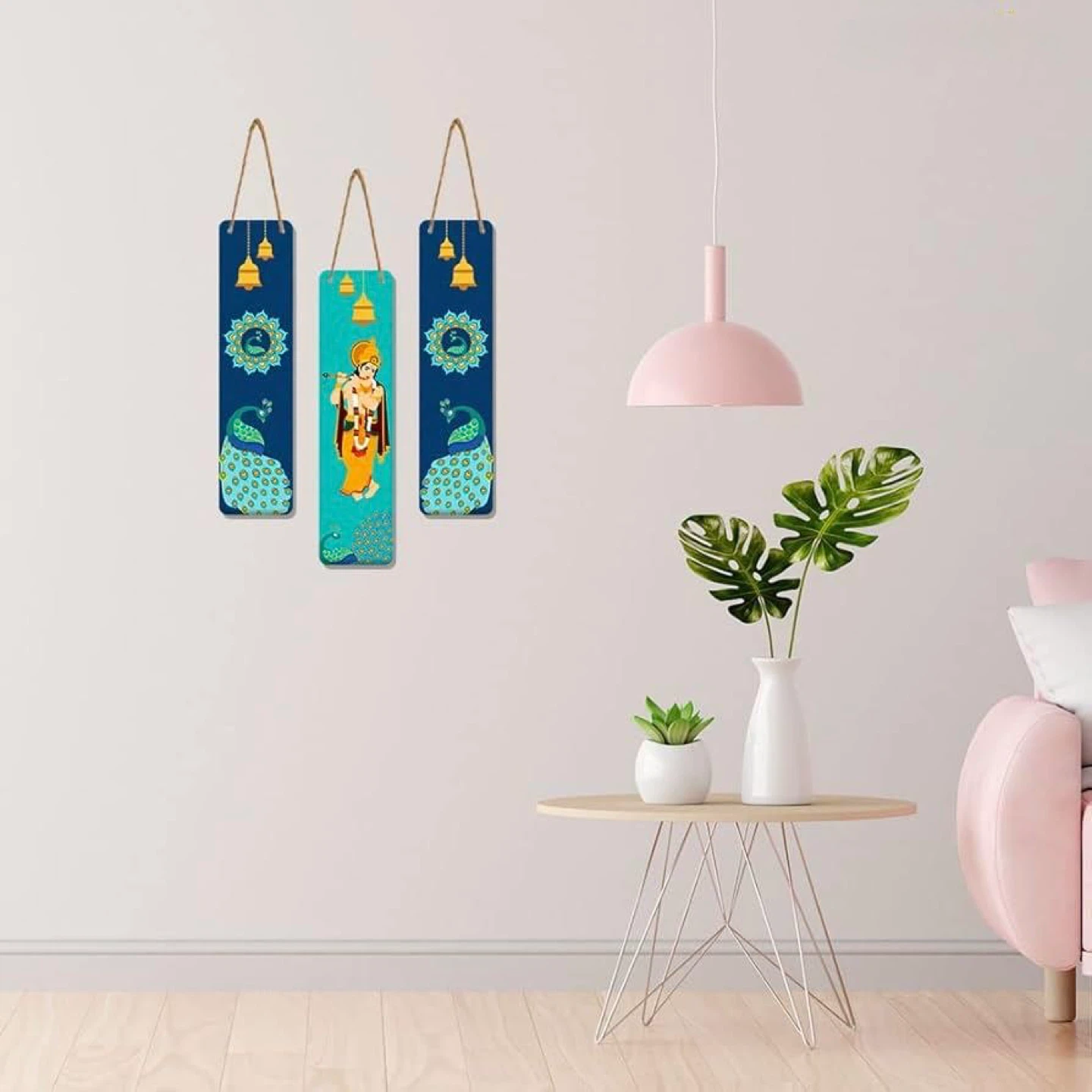 Lord Krishna & Peacock Hanging Wall Decor Set (3 Pieces) - photo 4