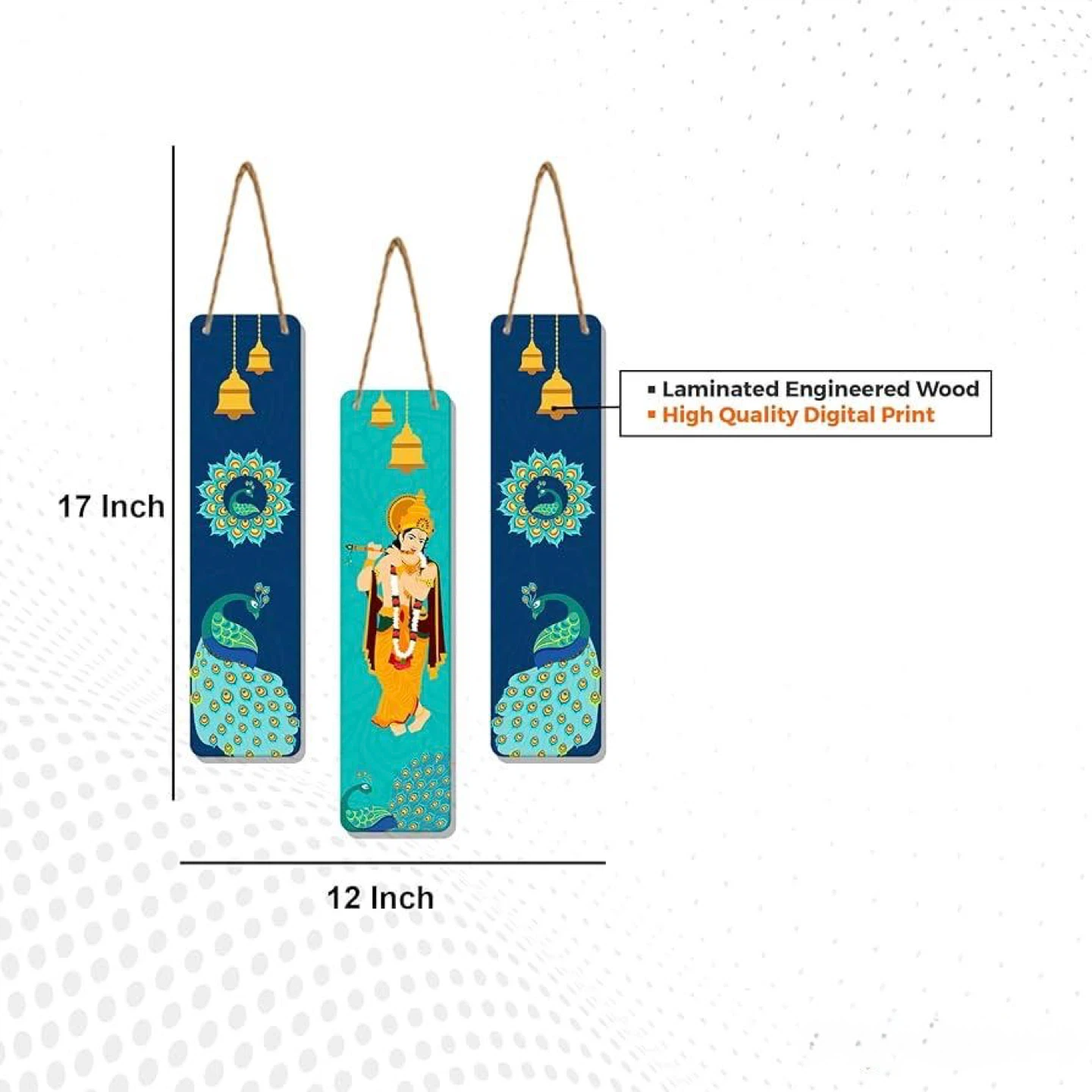 Lord Krishna & Peacock Hanging Wall Decor Set (3 Pieces) - photo 3