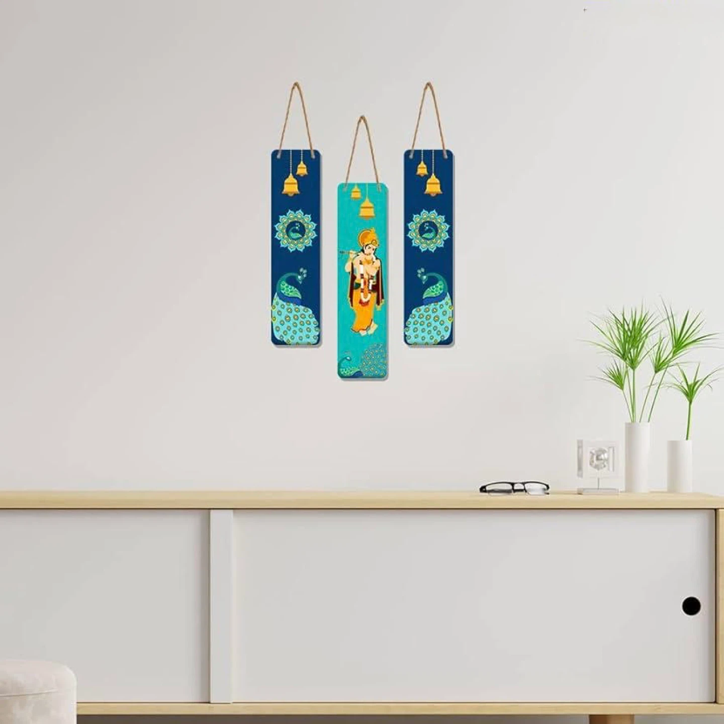 Lord Krishna & Peacock Hanging Wall Decor Set (3 Pieces) - photo 2