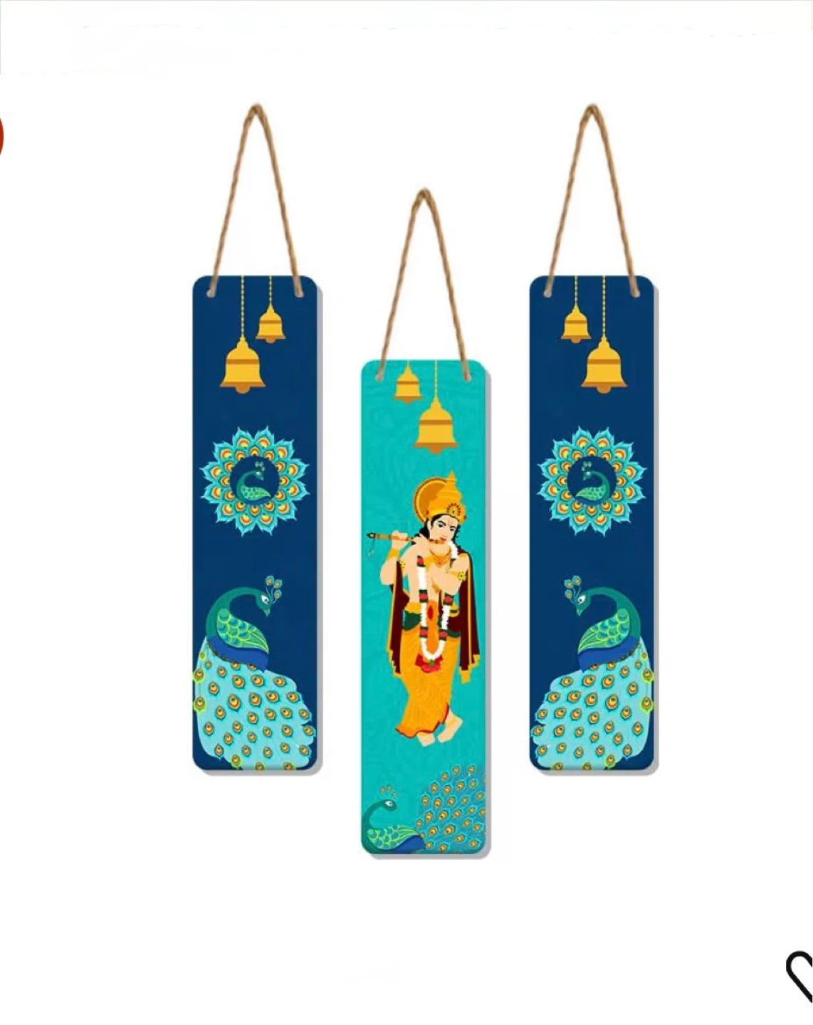 Lord Krishna & Peacock Hanging Wall Decor Set (3 Pieces)
