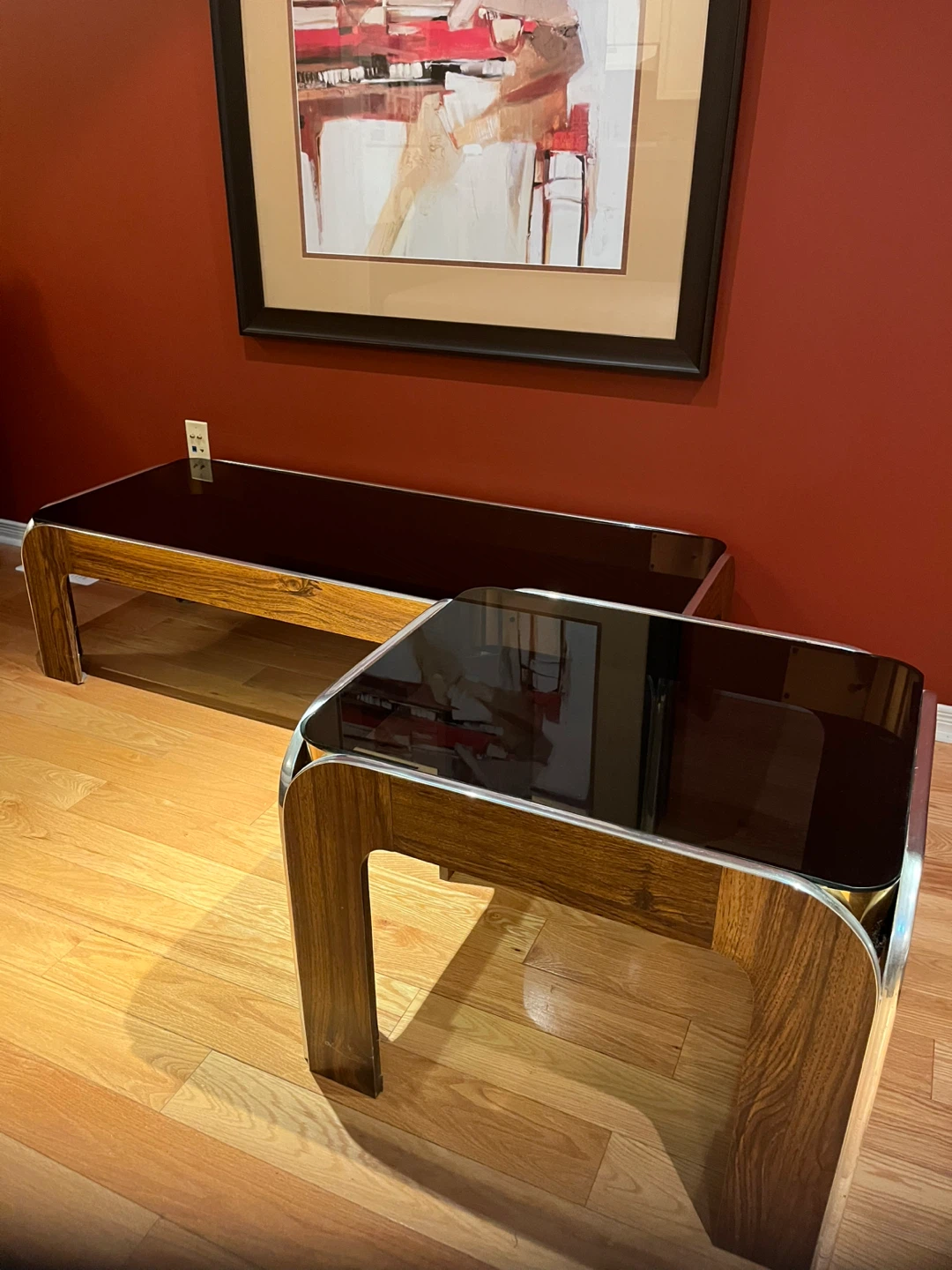 Vintage Coffee Table with Smoked Glass Top
