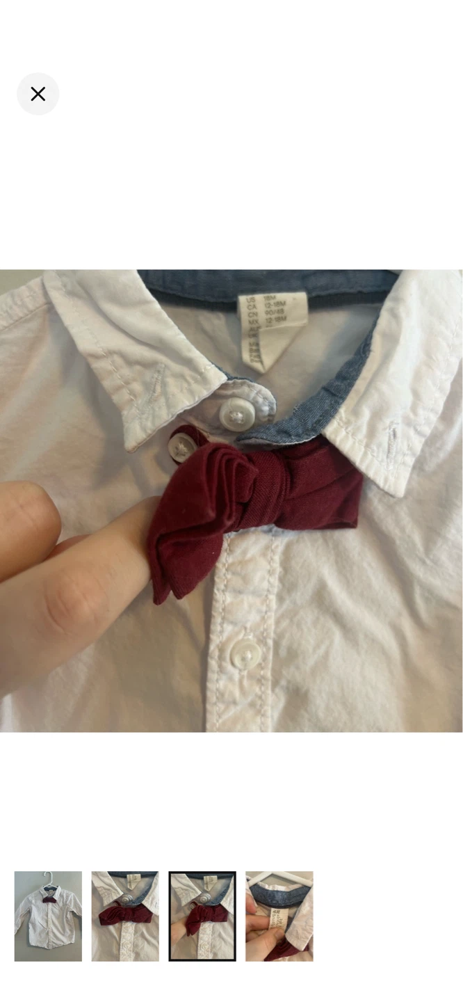 H&M White Button-Up Shirt with Burgundy Bowtie - 18M - photo 3