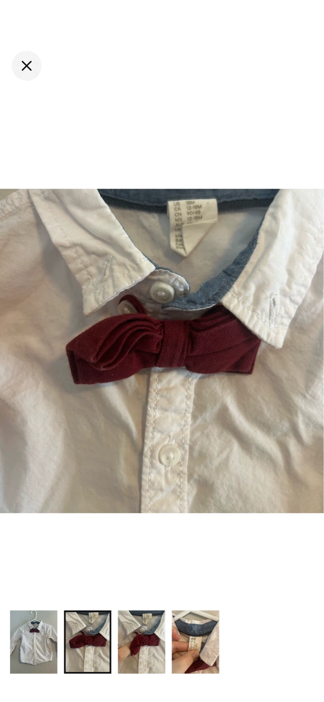 H&M White Button-Up Shirt with Burgundy Bowtie - 18M - photo 2
