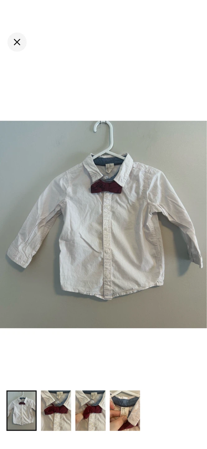 H&M White Button-Up Shirt with Burgundy Bowtie - 18M
