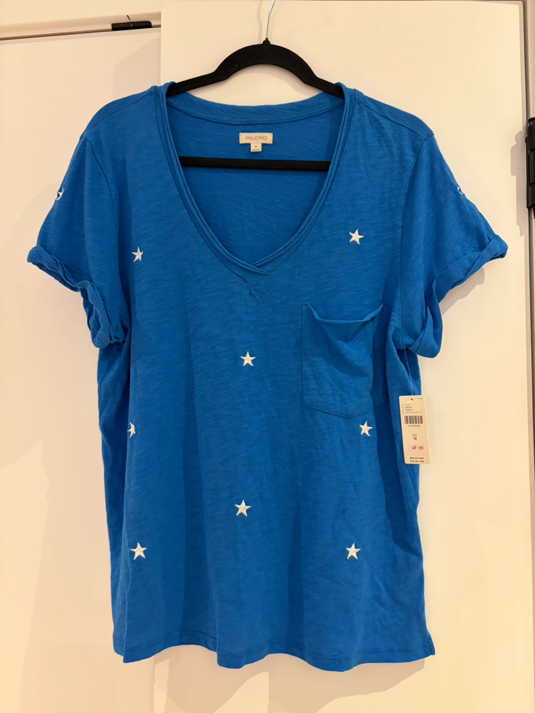 Anthropologie PILCRO Blue Star Print V-Neck T-Shirt