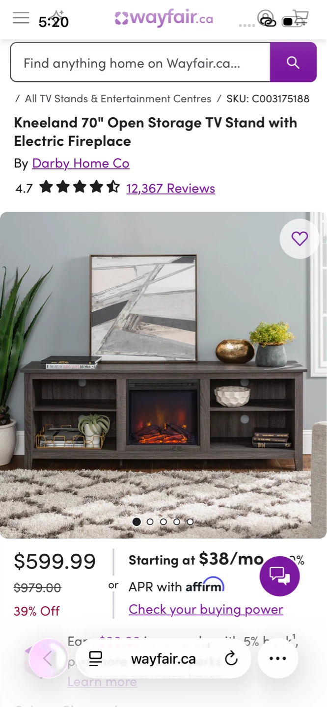 Kneeland 70" Open Storage TV Stand with Electric Fireplace - photo 5