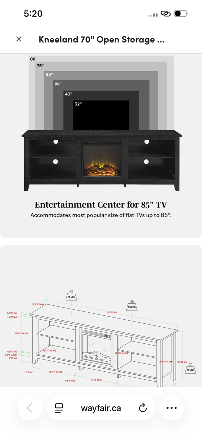 Kneeland 70" Open Storage TV Stand with Electric Fireplace - photo 4