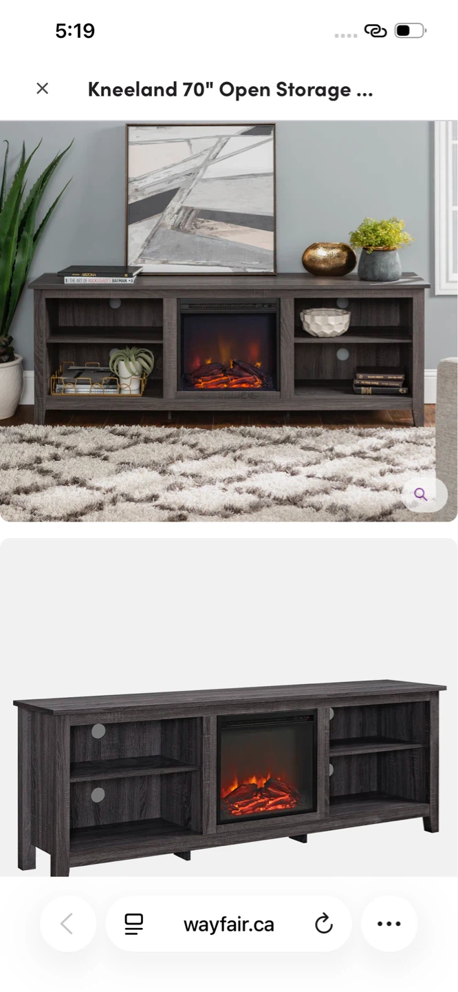 Kneeland 70" Open Storage TV Stand with Electric Fireplace