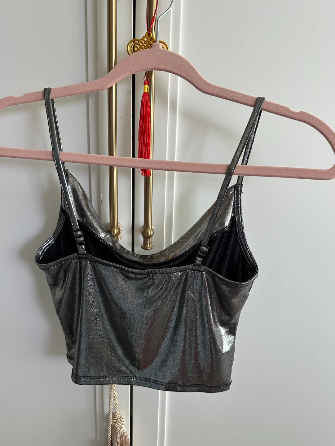 Silver Metallic Cowl Neck Crop Top - photo 2