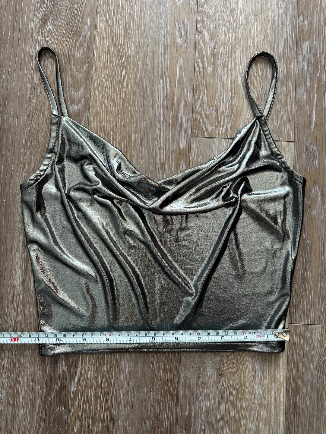 Silver Metallic Cowl Neck Crop Top - photo 5