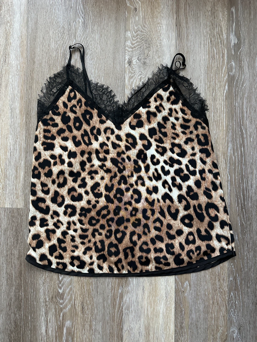 Leopard Print Camisole with Black Lace Trim